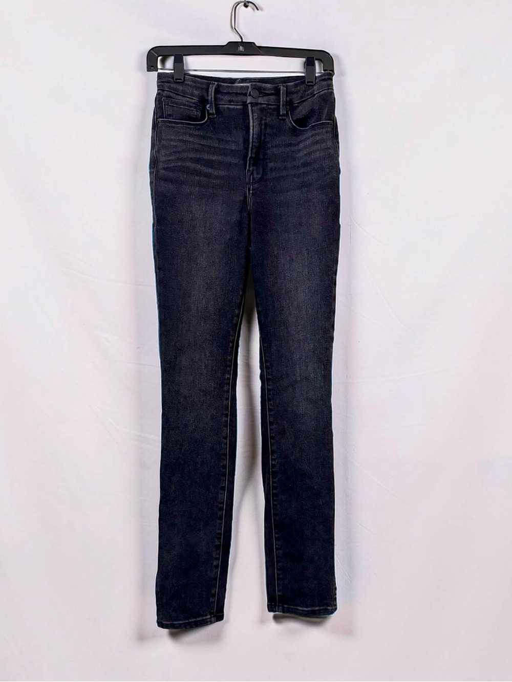 Good American Black Split Hem Skinny Jeans Size 4/27 High Rise Stretch Denim